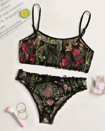 Sexy Sheer Mesh Embroidered Lingerie