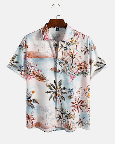 Coconut Tree Graphic Short Sleeve Casual Men's Shirt Top