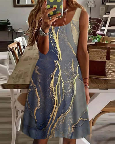 Sexy V-Neck Loose Marble Print Dress