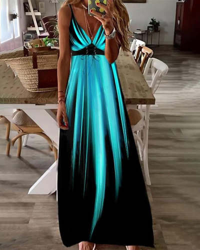 Casual Gradient Print Sleeveless A-Line Slip Dress