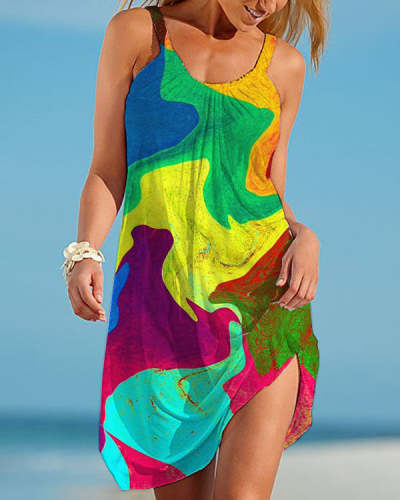 Summer Beach Gradient Tie-Dye Slip Dress