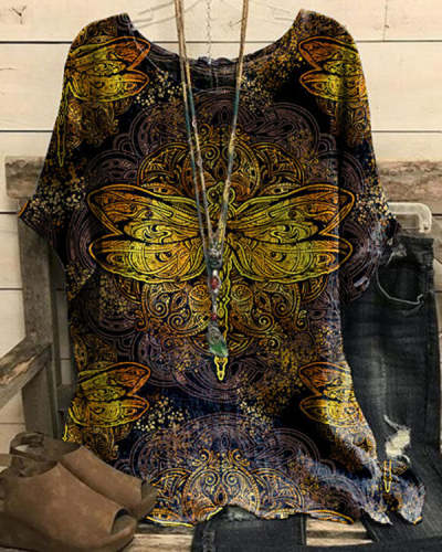 Golden Vintage Dragonfly Casual Top