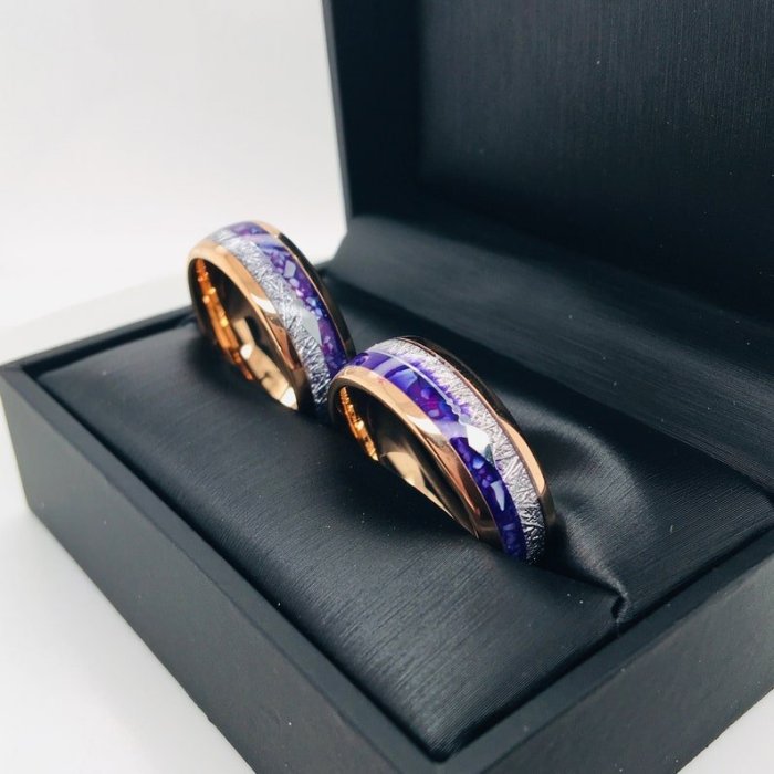 Purple agate meteorite rose gold ring