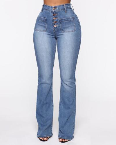 Button Fly Booty Shaping High Waist Flare Jeans