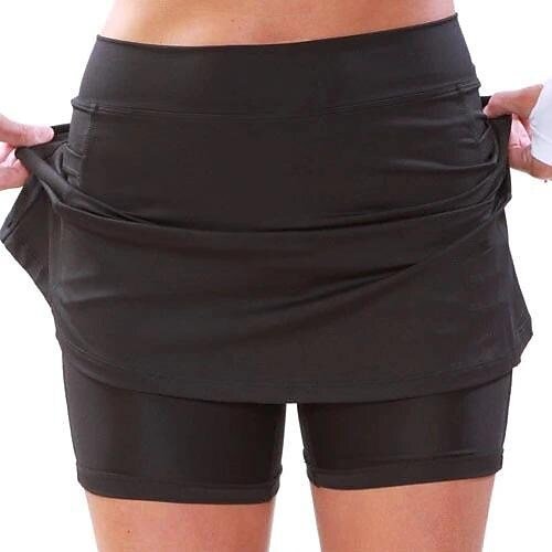 Women's Solid Color Mid-waist Athletic Bottoms With Side Pockets 2 In 1 Liner Breathable Quick Dry Plus Size