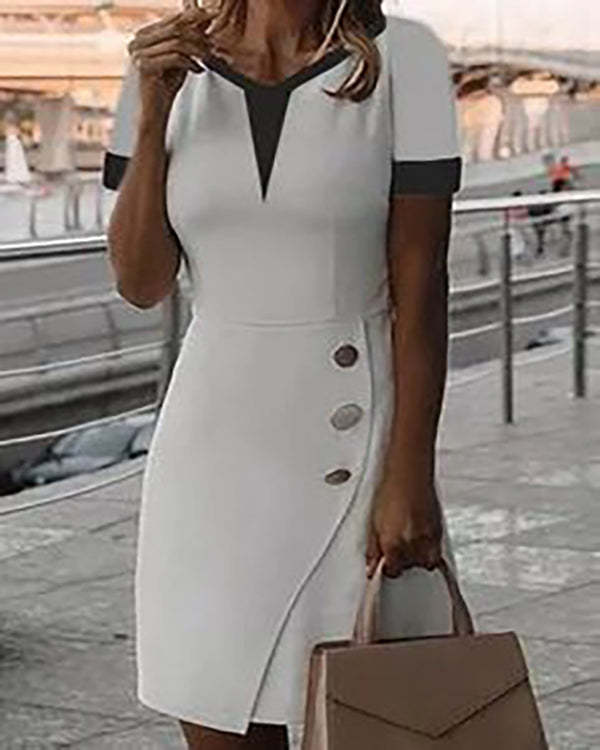 Elegant Short Sleeve Solid Mini Dress