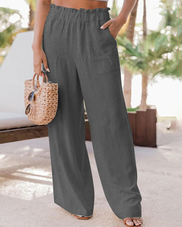 Casual Loose Solid Color Elastic Waist Pants