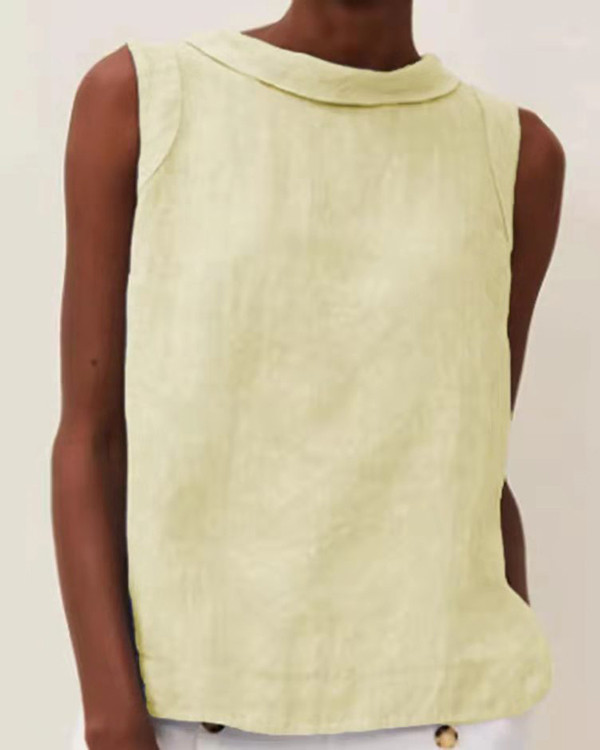 Casual Cotton Solid Color Round Neck Solid Color Top
