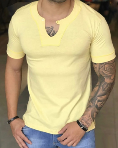 Men's Solid Color V-neck T-Shirt Casual Comfort Breathable Short Sleeve Top