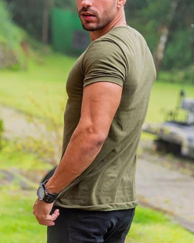 Men's Outdoor Solid Color Breathable T-Shirt Casual V-neck Top