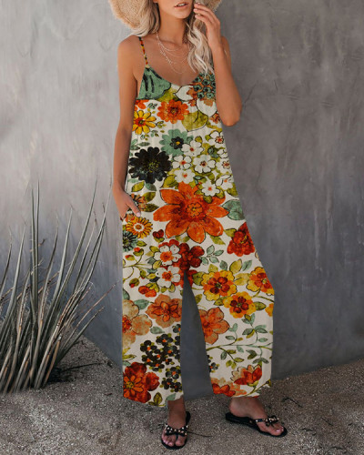 Women's Floral Print Loose Casual Jumpsuit