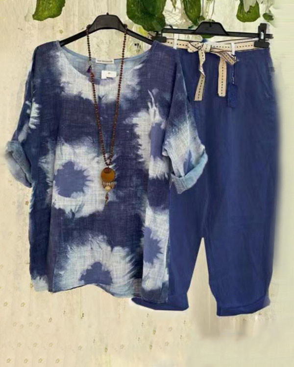 Casual Tie Dye Two Piece Suit