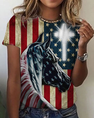 Women's Patriot Horse American Flag Top