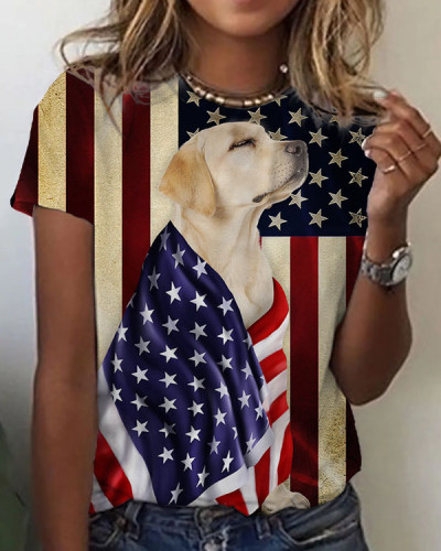 Women's Yellow Labrador Retriever American Patriot Flag Top