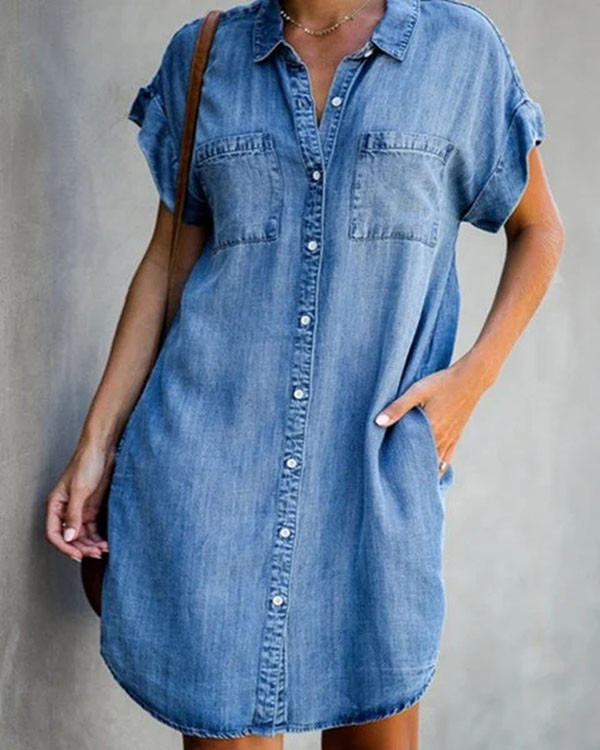 Casual Solid Button-Up Shirt Dress