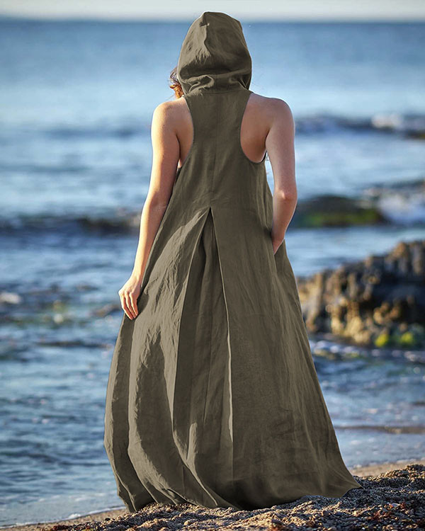 Sleeveless Off-the-shoulder Hooded Maxi Dress