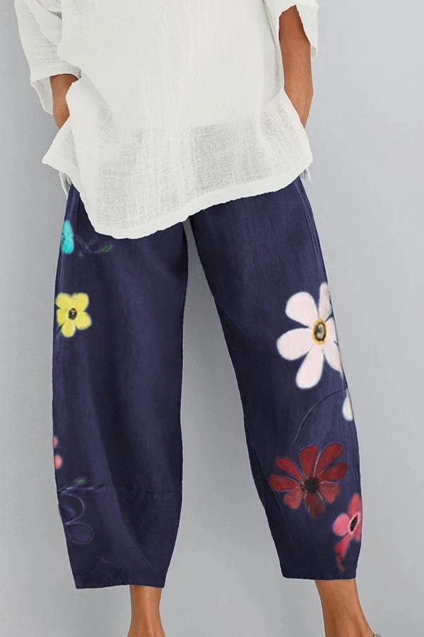 Floral Printed Linen Shift Pants