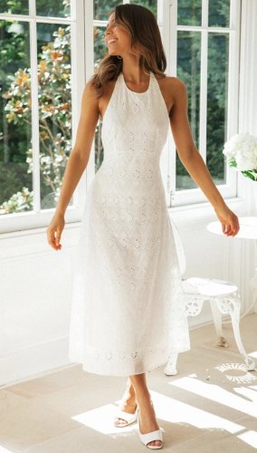 Embroidered Lace Up Summer  Dress