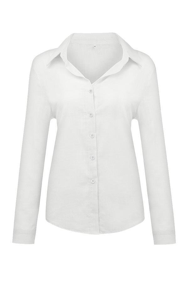 Casual Solid Button Shirt Collar Blouse