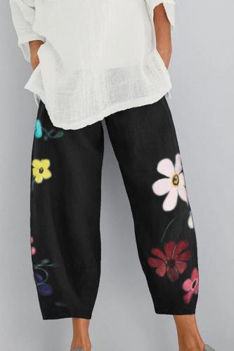 Floral Printed Linen Shift Pants