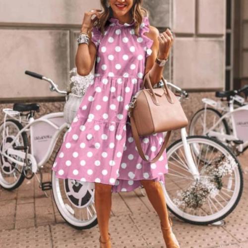 Women Cute Polka Dot Print Flutter Sleeve Mini Dress