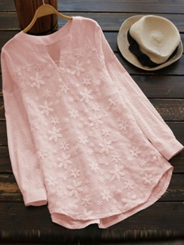 Lace embroidery long-sleeved shirt