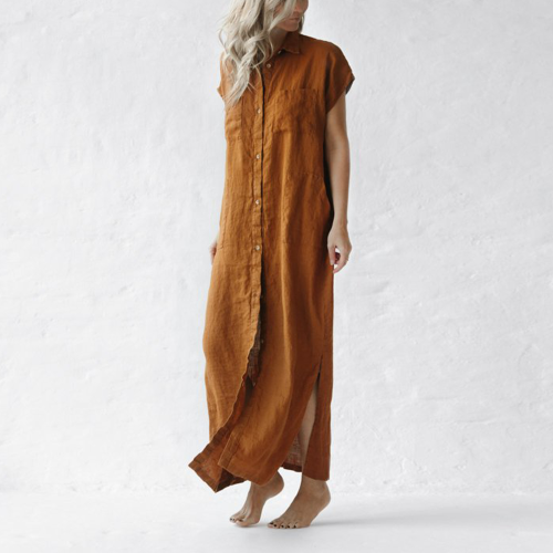 Minimalism Sleeveless Linen Shirt Dress