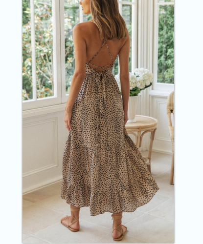 Back Lace Up Leopard Prints Summer Dress