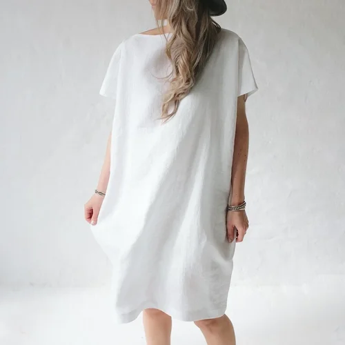 Casual Cocoon Round Neck  short-sleeved solid Color Dress