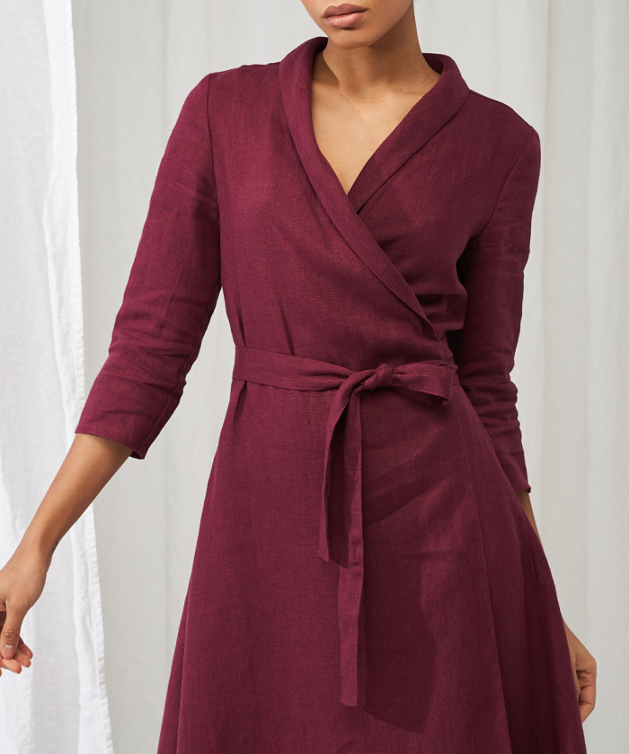 Elegant Linen Lace-Up Midi Dress