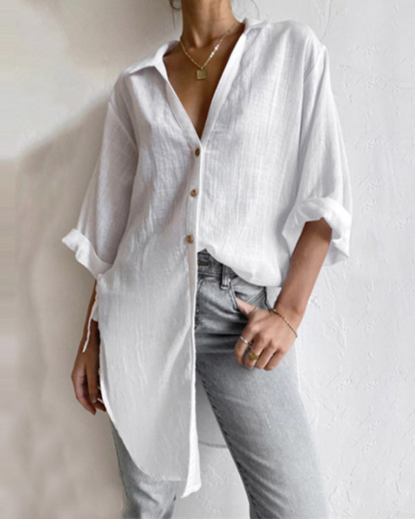 Casual Cotton Linen Long Sleeve Shirt Top