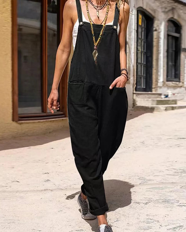 Casual Patchwork Loose Solid Color Jumpsuit