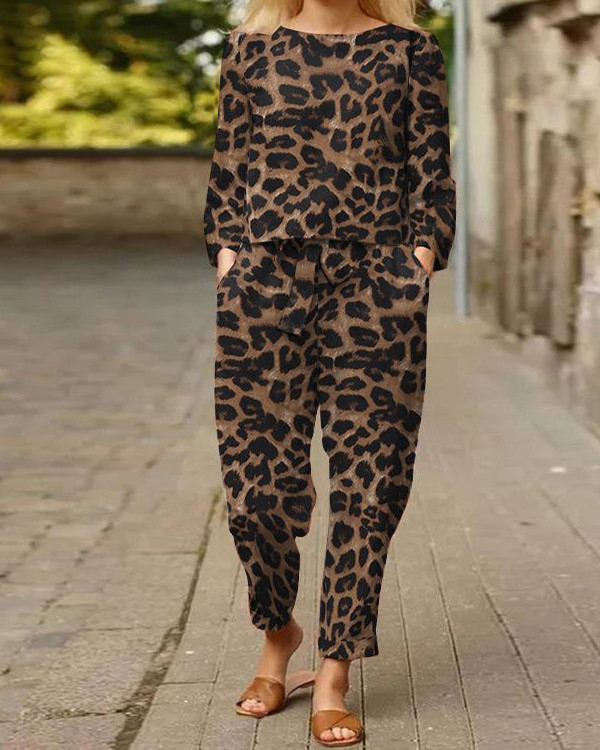 Casual Leopard Print Spring and Autumn Suit