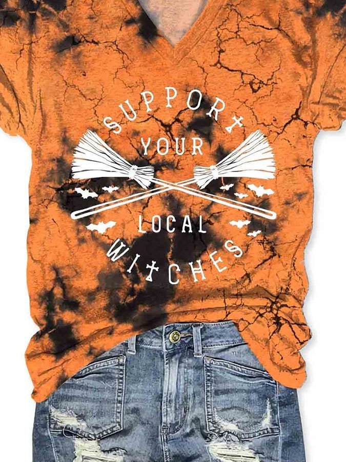 Women Support Your Local Witches Halloween Party Print Casual T-Shirt