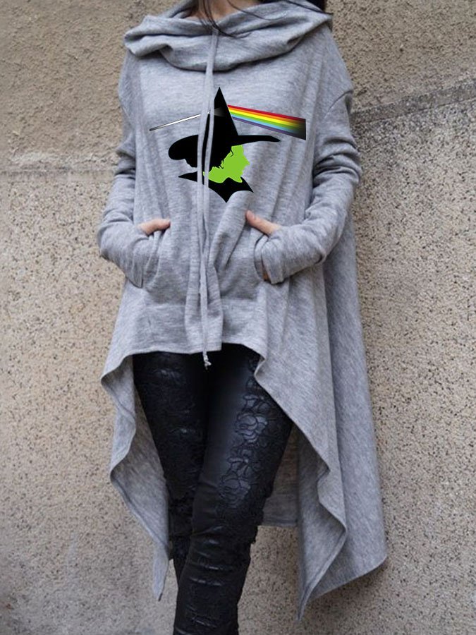 Irregular Fashion Print Long Sleeve Pocket Hooded Sweatshirt