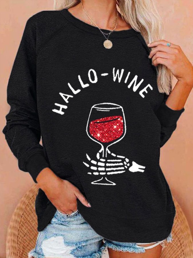 Women's Halloween Hallo Wine Print Sweatshirt