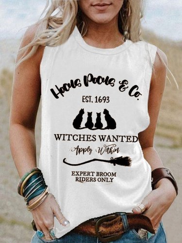 Women's Broom Co. Est1693 Witch Black Cat Print Tank Top