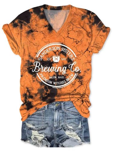 Women Halloween Sanderson Sisters Brewing Co Print Casual T-Shirt