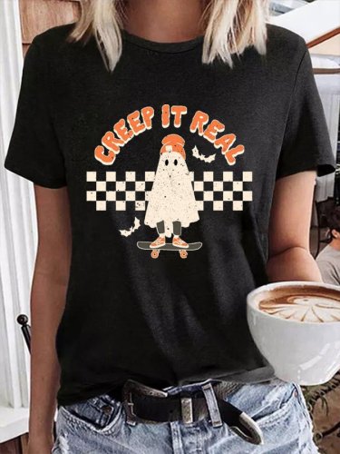 Women's Retro Vintage Ghost Halloween Creep it Real Print T-Shirt