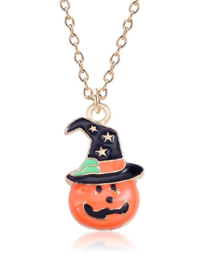 Halloween Pumpkin Hat Cat Head Necklace