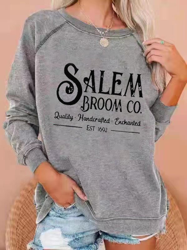 Women's Salem Broom Co Quality Handcrafted Enchanted Est 1692 Print Sweatshirt