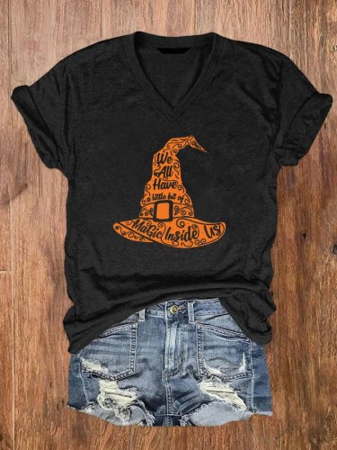Women's Witch Hat Shirt Print V-Neck T-Shirt