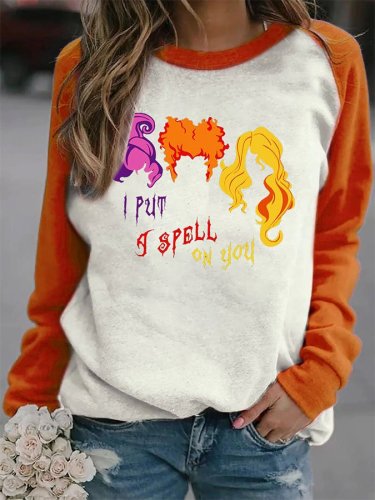 Fashion Colorblock Long Sleeve Print Sweatshirt