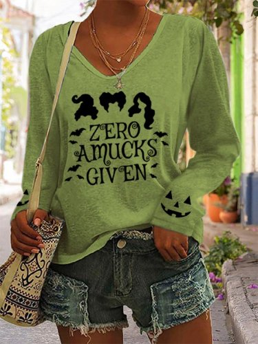 Women's Zero Amucks Given Witch Print Long-Sleeve T-Shirt
