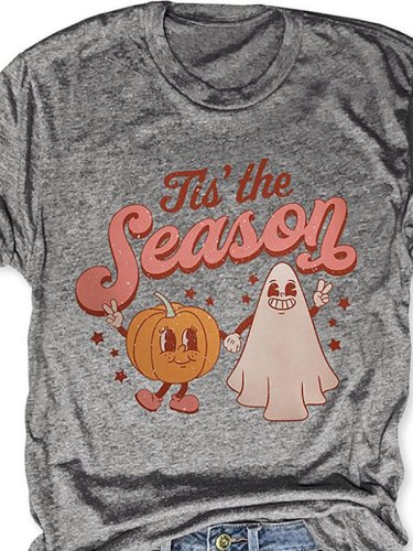 Tis The Season Halloween Print Round Neck Casual T-Shirt