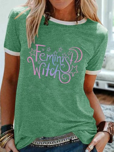 Feminist Witch Print Short-Sleeved T-Shirt