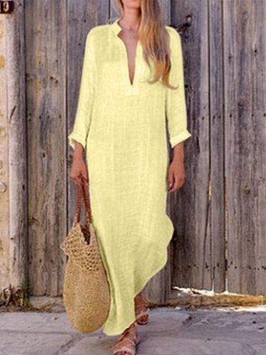 Women's Solid Color Deep V-Neck Slit Long Dress