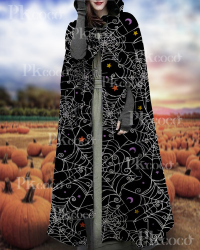 Halloween Cosplay Essentials Long Coat Women Hooded Cloak Button Robe
