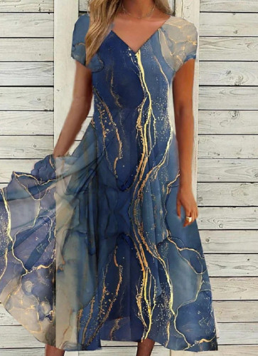 Elegant Chiffon Short Sleeve Printed Midi Dress