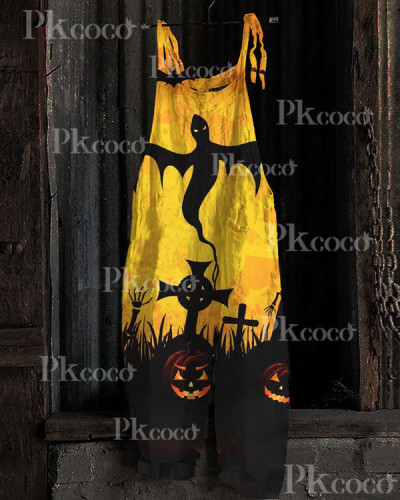 Women's Halloween Night  Pumpkin Print Jumpsuit